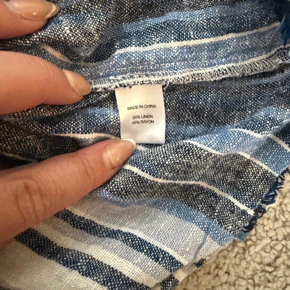 Drew Anthropologie Blue White Striped Linen Blend Button Back‎ Tank Top Medium - Picture 7 of 9